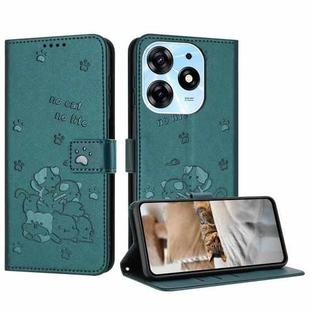 For Tecno Spark 10 Pro / K17 4G Embossed Kitten Phone Leather Case with Lanyard(Dark Green)