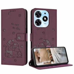 For Tecno Spark 10 Pro / K17 4G Embossed Kitten Phone Leather Case with Lanyard(Wine Red)