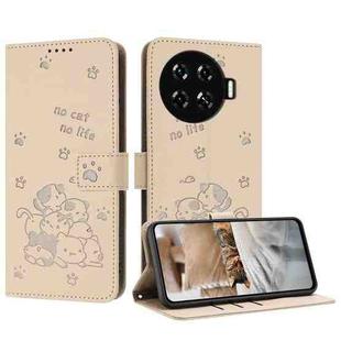 For Tecno Spark 20 Pro+ 4G Embossed Kitten Phone Leather Case with Lanyard(Beige)