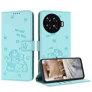 For Tecno Spark 20 Pro+ 4G Embossed Kitten Phone Leather Case with Lanyard(Mint Green)