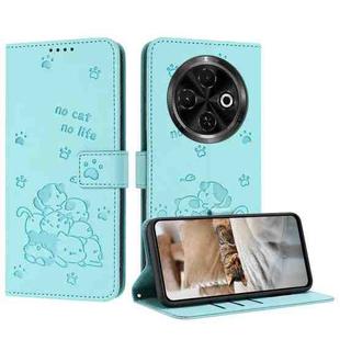 For Tecno Spark 30C Embossed Kitten Phone Leather Case with Lanyard(Mint Green)