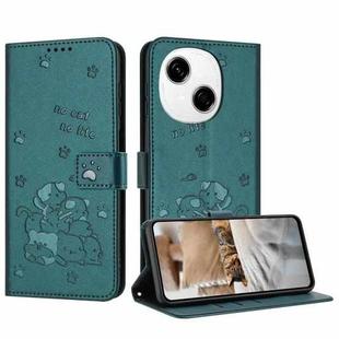 For Tecno Spark Go 1 / Go 2025 Embossed Kitten Phone Leather Case with Lanyard(Dark Green)