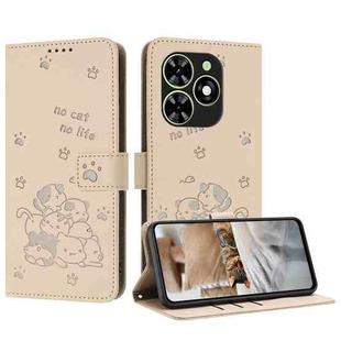 For Tecno Spark Go 2024 4G Embossed Kitten Phone Leather Case with Lanyard(Beige)