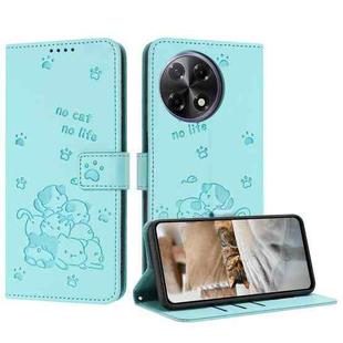 For Tecno Camon 30S Embossed Kitten Phone Leather Case with Lanyard(Mint Green)