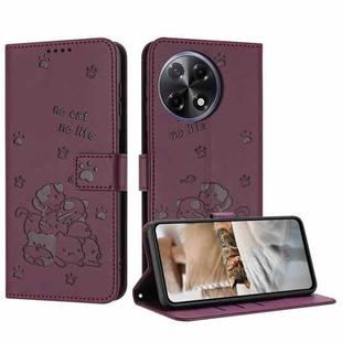 For Tecno Camon 30S Embossed Kitten Phone Leather Case with Lanyard(Wine Red)