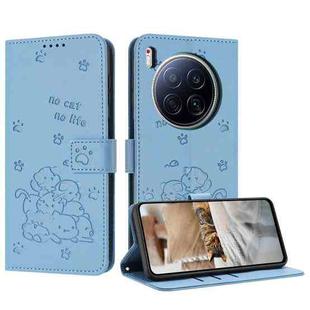 For Tecno Camon 40 Premier Embossed Kitten Phone Leather Case with Lanyard(Blue)