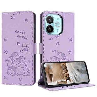 For Tecno Spark 30C 5G / Pop 9 5G Embossed Kitten Phone Leather Case with Lanyard(Purple)