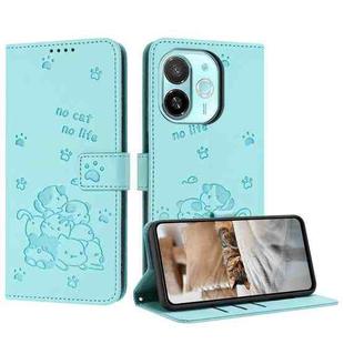 For Tecno Spark 30C 5G / Pop 9 5G Embossed Kitten Phone Leather Case with Lanyard(Mint Green)