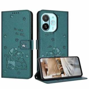 For Tecno Spark 30C 5G / Pop 9 5G Embossed Kitten Phone Leather Case with Lanyard(Dark Green)