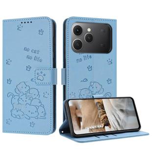 For Tecno Spark 40 4G Embossed Kitten Phone Leather Case with Lanyard(Blue)