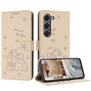 For Tecno Spark 40 Pro 4G Embossed Kitten Phone Leather Case with Lanyard(Beige)