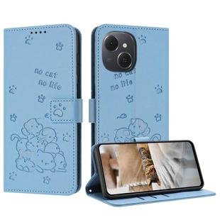 For Tecno Spark 40C Embossed Kitten Phone Leather Case with Lanyard(Blue)