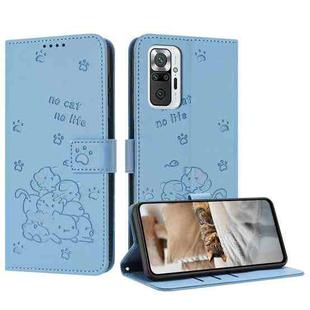 For Redmi Note 10 Pro Embossed Kitten Phone Leather Case with Lanyard(Blue)