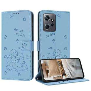 For Redmi Note 12 4G Global Embossed Kitten Phone Leather Case with Lanyard(Blue)