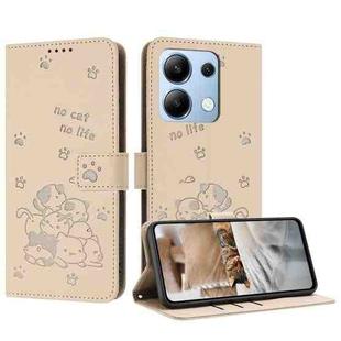 For Redmi Note 13 4G Global Embossed Kitten Phone Leather Case with Lanyard(Beige)