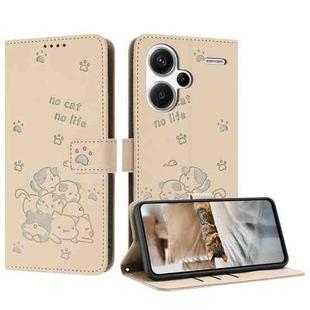 For Redmi Note 13 Pro+ 5G Global Embossed Kitten Phone Leather Case with Lanyard(Beige)