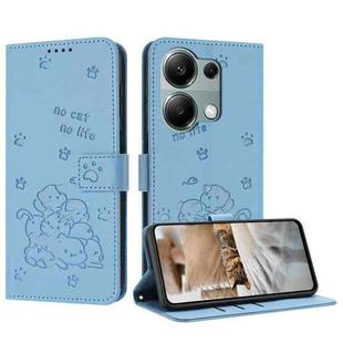 For Redmi Note 13 Pro 4G Global Embossed Kitten Phone Leather Case with Lanyard(Blue)