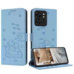 For Motorola Edge 40 Embossed Kitten Phone Leather Case with Lanyard(Blue)