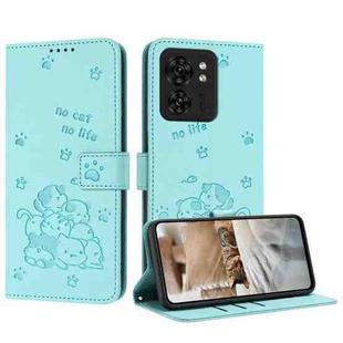 For Motorola Edge 40 Embossed Kitten Phone Leather Case with Lanyard(Mint Green)