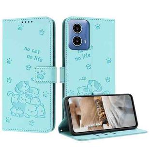 For Motorola Edge 50 Fusion Embossed Kitten Phone Leather Case with Lanyard(Mint Green)