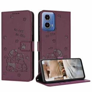 For Motorola Edge 50 Fusion Embossed Kitten Phone Leather Case with Lanyard(Wine Red)