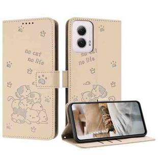 For Motorola Moto G Power 5G 2024 Embossed Kitten Phone Leather Case with Lanyard(Beige)