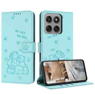 For Motorola Edge 60 Pro Embossed Kitten Phone Leather Case with Lanyard(Mint Green)