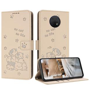 For Nokia G10 / G20 / G300 Embossed Kitten Phone Leather Case with Lanyard(Beige)