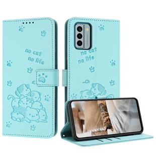 For Nokia G22 Embossed Kitten Phone Leather Case with Lanyard(Mint Green)