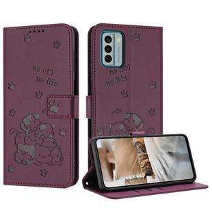 For Nokia G22 Embossed Kitten Phone Leather Case with Lanyard(Wine Red)