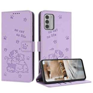 For Nokia G42 5G Embossed Kitten Phone Leather Case with Lanyard(Purple)