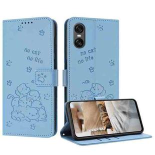 For Sony Xperia 10 VI Embossed Kitten Phone Leather Case with Lanyard(Blue)