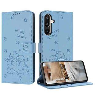 For Samsung Galaxy F16 5G / M16 5G Embossed Kitten Phone Leather Case with Lanyard(Blue)