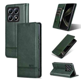 For Xiaomi 14T Pro AZNS Magnetic Calf Texture Flip Leather Phone Case(Dark Green)