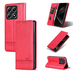 For Xiaomi 14T AZNS Magnetic Calf Texture Flip Leather Phone Case(Red)