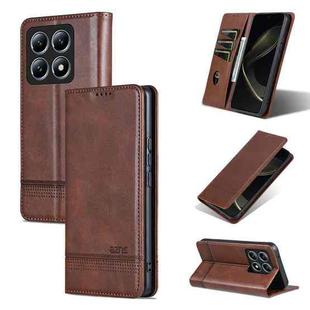For Xiaomi 14T AZNS Magnetic Calf Texture Flip Leather Phone Case(Dark Brown)