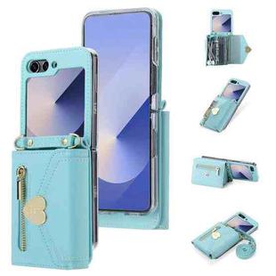 For Samsung Galaxy Z Flip6 POLA Love Buckle Multi-Card Slots Zipper Wallet Phone Case(Blue)