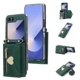 For Samsung Galaxy Z Flip6 POLA Love Buckle Multi-Card Slots Zipper Wallet Phone Case(Green)