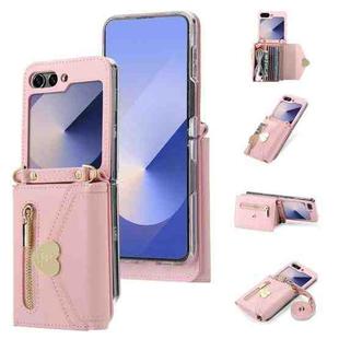 For Samsung Galaxy Z Flip6 POLA Love Buckle Multi-Card Slots Zipper Wallet Phone Case(Pink)