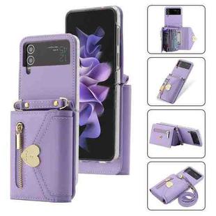 For Samsung Galaxy Z Flip4 POLA Love Buckle Multi-Card Slots Zipper Wallet Phone Case(Purple)