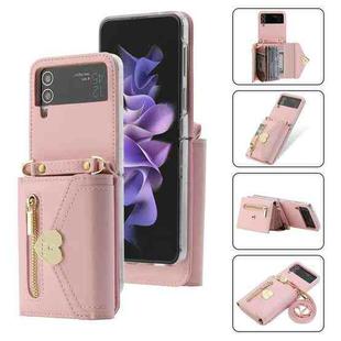 For Samsung Galaxy Z Flip4 POLA Love Buckle Multi-Card Slots Zipper Wallet Phone Case(Pink)