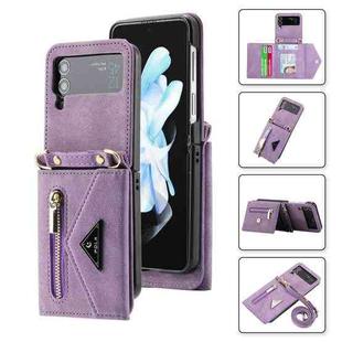 For Samsung Galaxy Z Flip4 POLA Skin Feel Multi-Card Slots Zipper Wallet Phone Case(Purple)