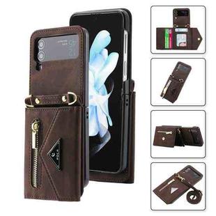 For Samsung Galaxy Z Flip4 POLA Skin Feel Multi-Card Slots Zipper Wallet Phone Case(Brown)