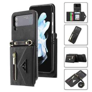 For Samsung Galaxy Z Flip4 POLA Skin Feel Multi-Card Slots Zipper Wallet Phone Case(Black)