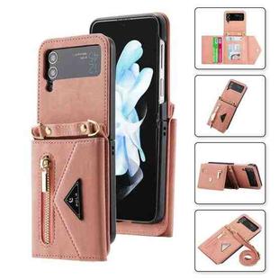 For Samsung Galaxy Z Flip3 POLA Skin Feel Multi-Card Slots Zipper Wallet Phone Case(Rose Gold)