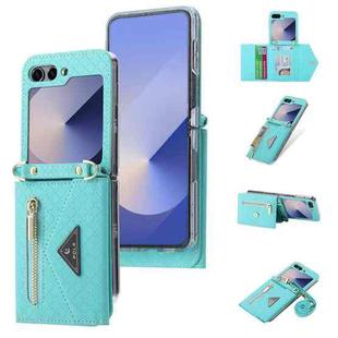 For Samsung Galaxy Z Flip6 POLA Grid Texture Multi-Card Slots Zipper Wallet Phone Case(Blue)