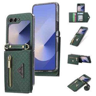 For Samsung Galaxy Z Flip6 POLA Grid Texture Multi-Card Slots Zipper Wallet Phone Case(Green)