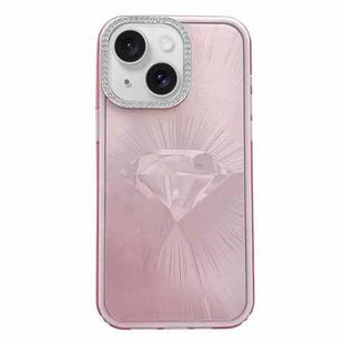 For iPhone 15 Diamond Texture TPU Hybrid PC IMD Phone Case(Pink)