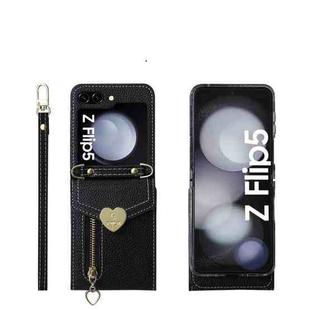 For Samsung Galaxy Z Flip5 POLA Litchi Texture Love Buckle Multi-Card Slots Zipper Wallet Phone Case(Black)