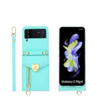 For Samsung Galaxy Z Flip4 POLA Litchi Texture Love Buckle Multi-Card Slots Zipper Wallet Phone Case(Blue)